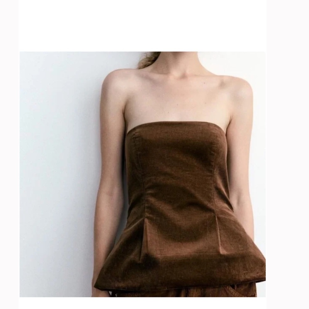 Zara Brown Strapless Blouse